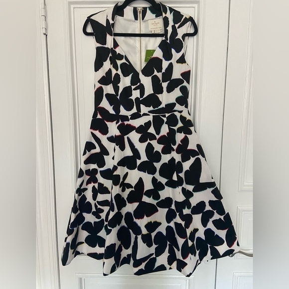 NWT Kate Spade Butterfly Black White Colorful Rainbow Fit & Flare Pocket Dress 6 - Picture 4 of 15